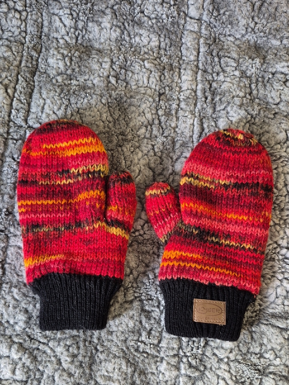 Red Multicolor Knit Mittens With Finger Holes (707)